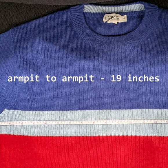 Vintage J Crew merlino wool crew neck sweater blue red 1990s size M - Picture 7 of 7